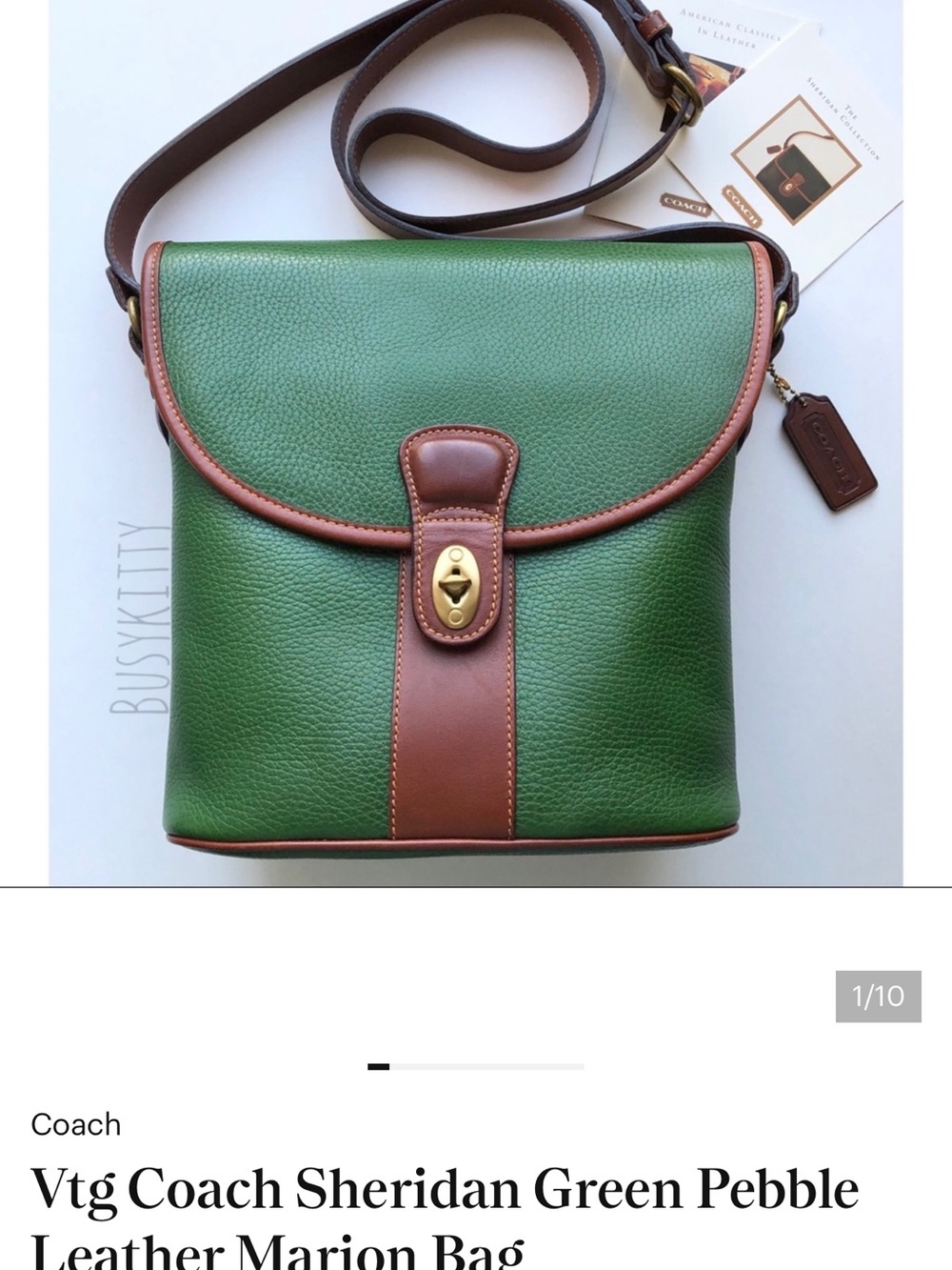 Coach Green Pebble Leather Crossbody with Brown Trim